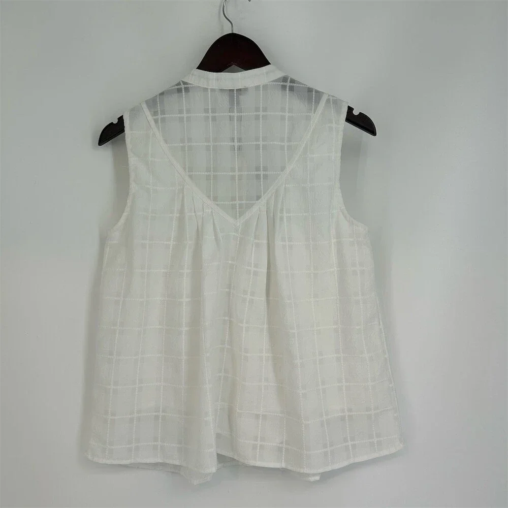 NWT Anthropologie Current Air Piper Windowpane Tank Top White Medium - Picture 6 of 9